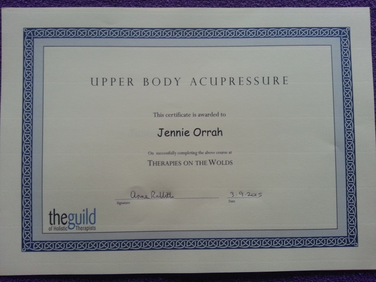 Shendao upper body acupressure certificate